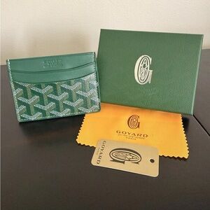 Goyard Green Chevron Leather Card Sleeve